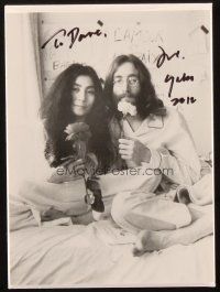 1r0450 YOKO ONO signed photo card '12 in a portrait with her Beatles husband John Lennon!