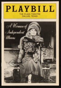 1r0317 BARBARA RUSH signed playbill '85 when she starred in A Woman of Independent Means in Dallas!