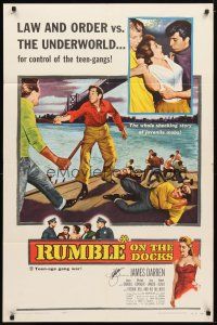1r0119 RUMBLE ON THE DOCKS signed 1sh '56 by James Darren, who's in his first movie!