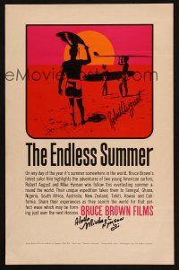 1r0001 ENDLESS SUMMER signed special 11x17 '67 by BOTH surfers Robert August AND Mike Hynson!