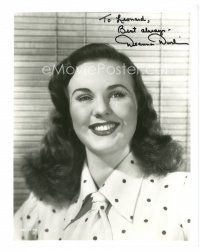 1r0525 DEANNA DURBIN signed 8x10 still '46 smiling head & shoulders portrait from Because of Him!