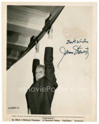 1r0580 JAMES STEWART signed 8x10 still '58 great image hanging from roof in Hitchcock's Vertigo!