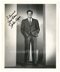 1r0598 JOHN AGAR signed 8x10 still '50s full-length portrait in suit & tie with hands in his pockets