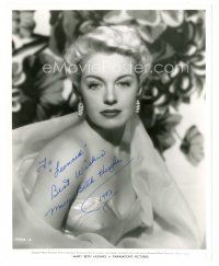 1r0643 MARY BETH HUGHES signed 8x10 still '50 sexy close portrait in great dress & pearl earrings!