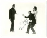 1r0645 MAURICE BINDER signed 8x10 still '70s title designer w/Moore as James Bond & naked woman!