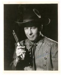 1r0730 WILD BILL ELLIOTT signed 8x10 still '40s great smiling cowboy portrait holding revolver!