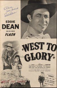 1r0065 WEST TO GLORY signed pressbook '47 by singing cowboy star Eddie Dean, great advertising!