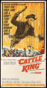 1s527 CATTLE KING 3sh '63 cool artwork of Robert Taylor about to pistol-whip guy!