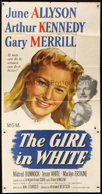 1s587 GIRL IN WHITE 3sh '52 art of pretty female doctor June Allyson & Arthur Kennedy!