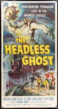 1s591 HEADLESS GHOST 3sh '59 head-hunting teenagers lost in the haunted castle, cool art by Brown!
