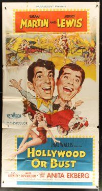 1s594 HOLLYWOOD OR BUST 3sh '56 wacky art of Dean Martin & Jerry Lewis in car, sexy Anita Ekberg!