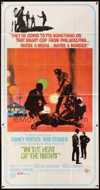 1s607 IN THE HEAT OF THE NIGHT 3sh '67 Sidney Poitier, Rod Steiger, Warren Oates, cool crime art!