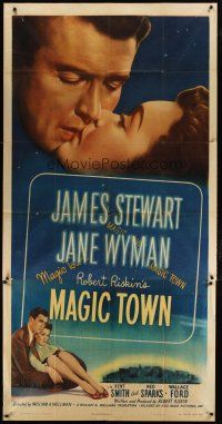 1s638 MAGIC TOWN 3sh '47 romantic close up of pollster James Stewart & pretty Jane Wyman!