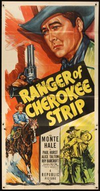 1s689 RANGER OF CHEROKEE STRIP 3sh '49 art of cowboy Monte Hale w/gun in western action!