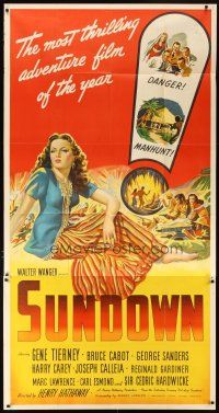 1s734 SUNDOWN 3sh '41 artwork of sexy Gene Tierney, the most thrilling adventure film!