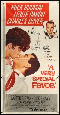 1s760 VERY SPECIAL FAVOR 3sh '65 Charles Boyer, Rock Hudson tries to unwind sexy Leslie Caron!