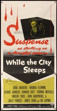 1s767 WHILE THE CITY SLEEPS 3sh '56 terrified Lipstick Killer's victim, Fritz Lang noir!