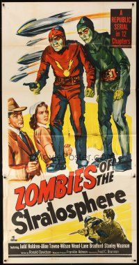 1s777 ZOMBIES OF THE STRATOSPHERE 3sh '52 cool art of aliens with guns including Leonard Nimoy!