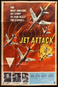 1s034 JET ATTACK 40x60 '58 cool artwork of Korean War military fighter jets in formation!