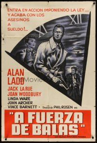 1s203 PAPER BULLETS Argentinean R1950s cool artwork of Alan Ladd, who is now top billed!