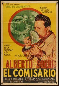 1s208 POLICE COMMISSIONER Argentinean '62 art of detective Alberto Sordi with magnifying glass!