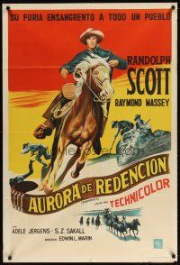 1s223 SUGARFOOT Argentinean '51 cool full-length artwork of of cowboy Randolph Scott on horseback!