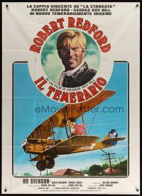 1s324 GREAT WALDO PEPPER Italian 1p '75 cool different art of pilot Robert Redford by Enzo Nistri!