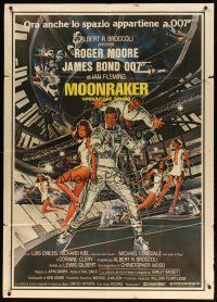 1s012 MOONRAKER Italian 1p '79 art of Roger Moore as James Bond & sexy space babes by Goozee!
