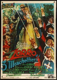 1s474 ZORRO & THE 3 MUSKETEERS Italian 1p '63 cool artwork of the classic swashbucklers together!