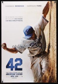 1t027 42 DS teaser 1sh '13 baseball, cool image of Chadwick Boseman as Jackie Robinson sliding home!
