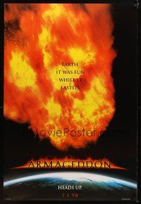 1t052 ARMAGEDDON teaser DS 1sh '98 Bruce Willis, Billy Bob Thornton, Liv Tyler, huge fireball