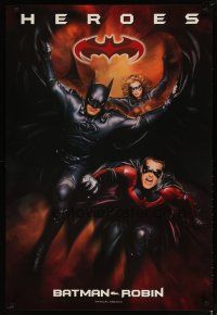 1t083 BATMAN & ROBIN teaser 1sh '97 heroes George Clooney, O'Donnell & Silverstone!