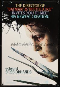 1t208 EDWARD SCISSORHANDS DS 1sh '90 Tim Burton classic, best close up of scarred Johnny Depp!