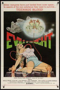 1t221 EVILS OF THE NIGHT 1sh '85 Tom Tierney art of sexy girl in peril & ghouls!