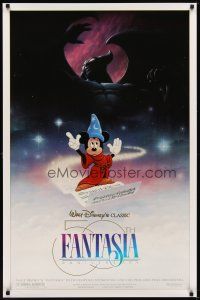 1t227 FANTASIA DS 1sh R90 great image of Sorcerer's Apprentice Mickey Mouse, Disney classic!