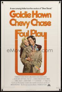 1t250 FOUL PLAY 1sh '78 wacky Lettick art of Goldie Hawn & Chevy Chase, screwball comedy!