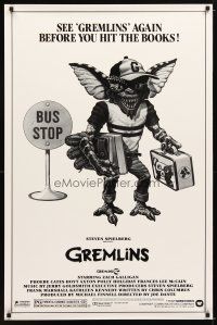 1t280 GREMLINS 1sh '84 Joe Dante comedy, art of Stripe at bus stop going to school, ultra-rare!