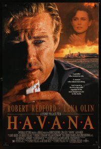 1t297 HAVANA DS 1sh '90 close image of Robert Redford with playing cards, Lena Olin, Sydney Pollack