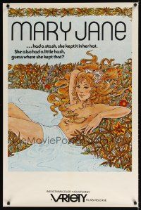 1t464 MARY JANE 1sh '72 artwork of sexy topless woman laying in field of marijuana!