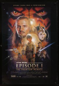 1t563 PHANTOM MENACE style B DS 1sh '99 George Lucas, Star Wars Episode I, art by Drew!