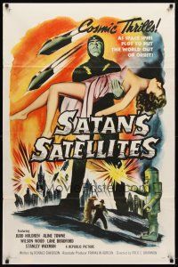 1t639 SATAN'S SATELLITES 1sh '58 space spies plot to put the world out of orbit, cool sexy art!