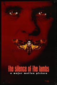 1t670 SILENCE OF THE LAMBS style B teaser DS 1sh '90 creepy Anthony Hopkins with moth over mouth!
