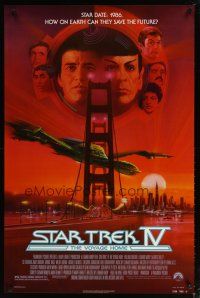 1t697 STAR TREK IV 1sh '86 cool art of Leonard Nimoy & William Shatner by Bob Peak!