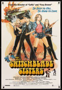 1t728 SWITCHBLADE SISTERS DS 1sh R96 Jack Hill, fantastic art of sexy bad girl gang with guns!