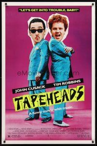 1t731 TAPEHEADS 1sh '88 wacky image of John Cusack w/cigar & Tim Robbins in blue suits!