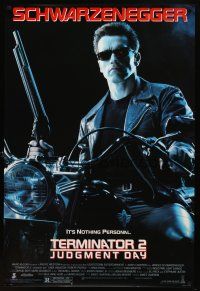 1t738 TERMINATOR 2 1sh '91 James Cameron, Arnold Schwarzenegger on motorcycle w/shotgun!