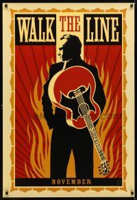 1t796 WALK THE LINE style A teaser 1sh '05 cool artwork of Joaquin Phoenix as Johnny Cash!
