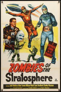1t850 ZOMBIES OF THE STRATOSPHERE 1sh '52 great artwork image of aliens with guns!
