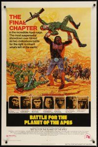 1w087 BATTLE FOR THE PLANET OF THE APES 1sh '73 great sci-fi artwork of war between apes & humans!