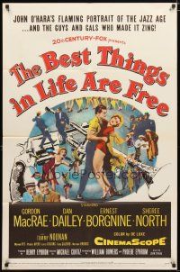 1w101 BEST THINGS IN LIFE ARE FREE 1sh '56 Michael Curtiz, Gordon MacRae, gun & trumpet art!